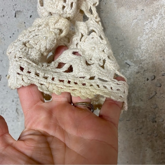 Vintage crochet knit beige cream lace doilie button up cardigan small medium - Picture 7 of 7